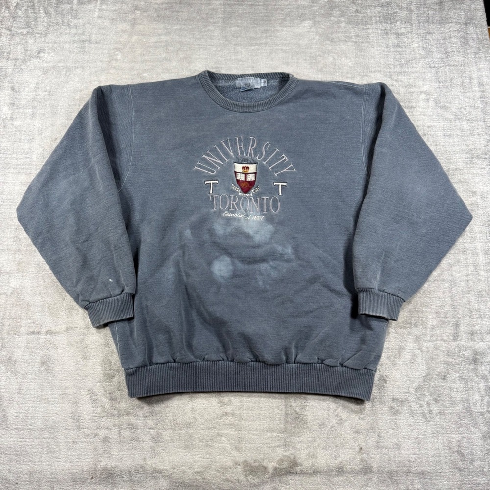 University of Toronto Sweatshirt Mens Large Grey Vintage Embroidered Collegiate
